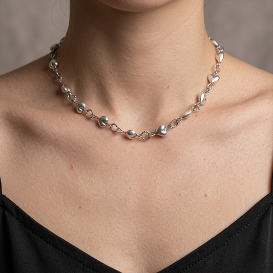 Collar de Plata 925 con cadena en forma de corazones - Nubia