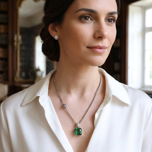 Collar de Plata 925 con un colgante de circonita verde - Cubic