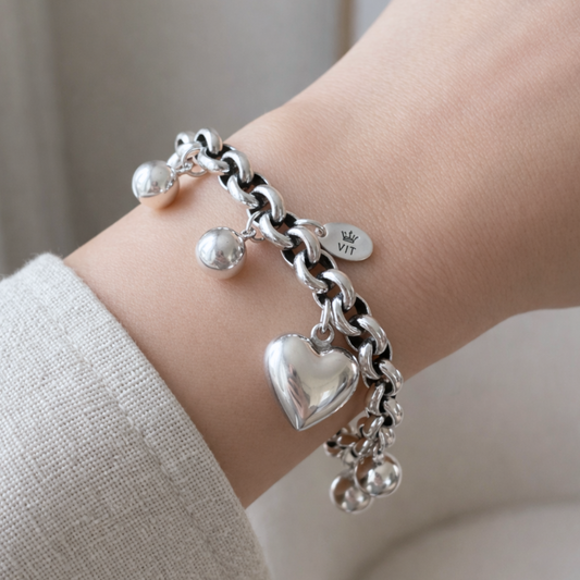 Pulsera de Plata 925 con colgante de corazón y cuentas - Denver