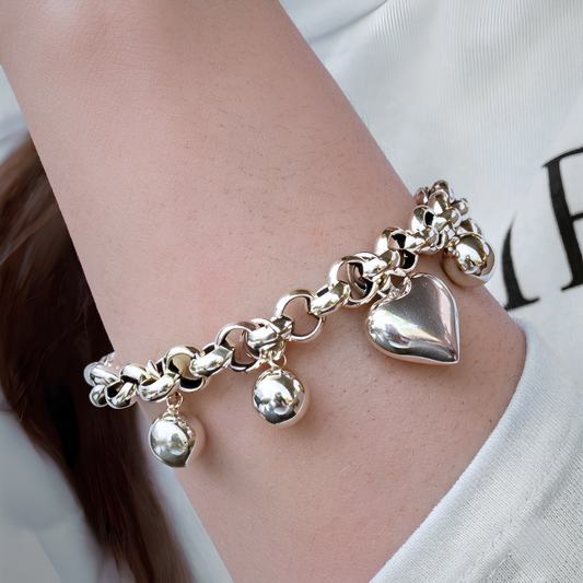 Pulsera de Plata 925 con colgante de corazón y cuentas - Denver