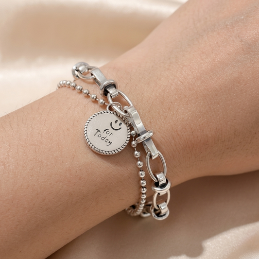 Pulsera de Plata 925 con doble cadena y colgante - Genebra