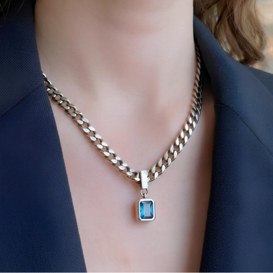 Collar de plata 925 con colgante de circonita azul - Océano