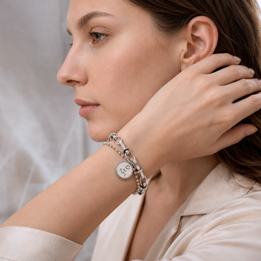 Pulsera de Plata 925 con doble cadena y colgante - Genebra