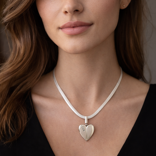 Collar de Plata 925 con cadena plana y colgante de corazón - Line