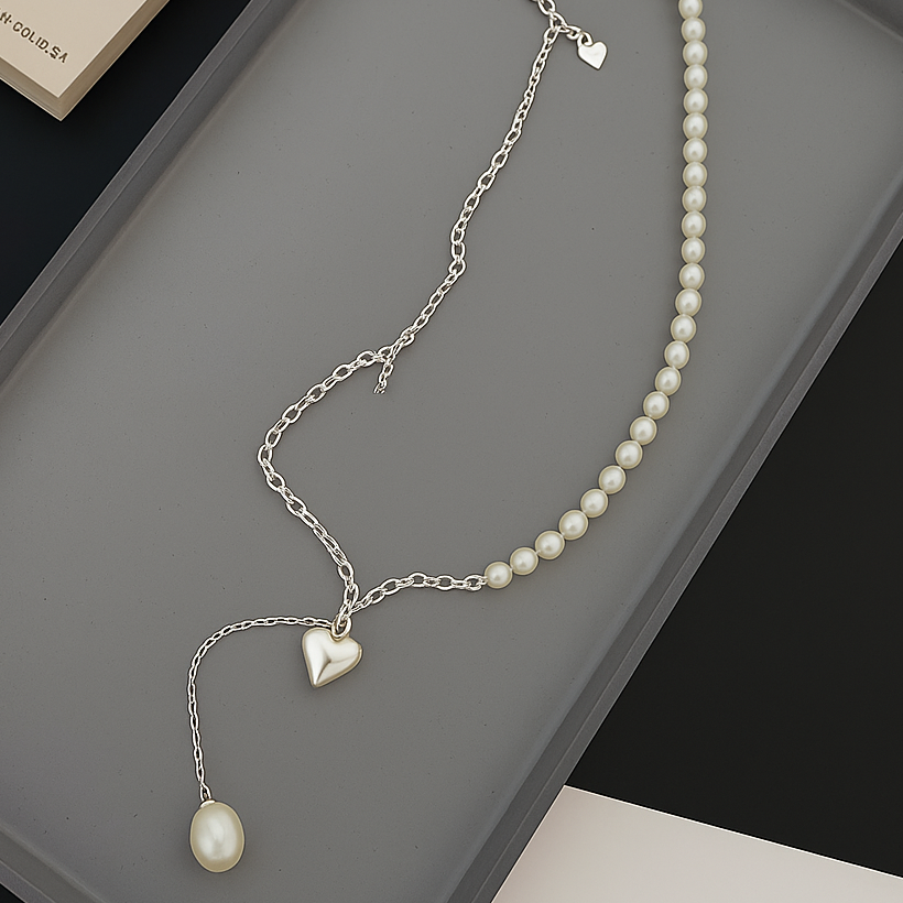 Collar de Plata 925 con colgante de corazón y perlas - Juana