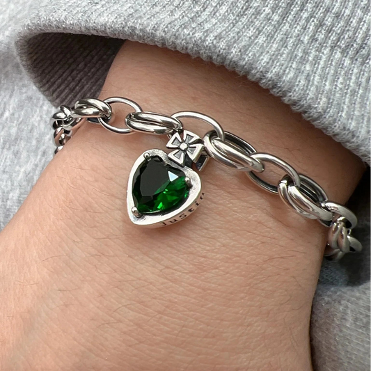 Pulsera de Plata 925 con colgante de circonita verde de corazón - Green heart