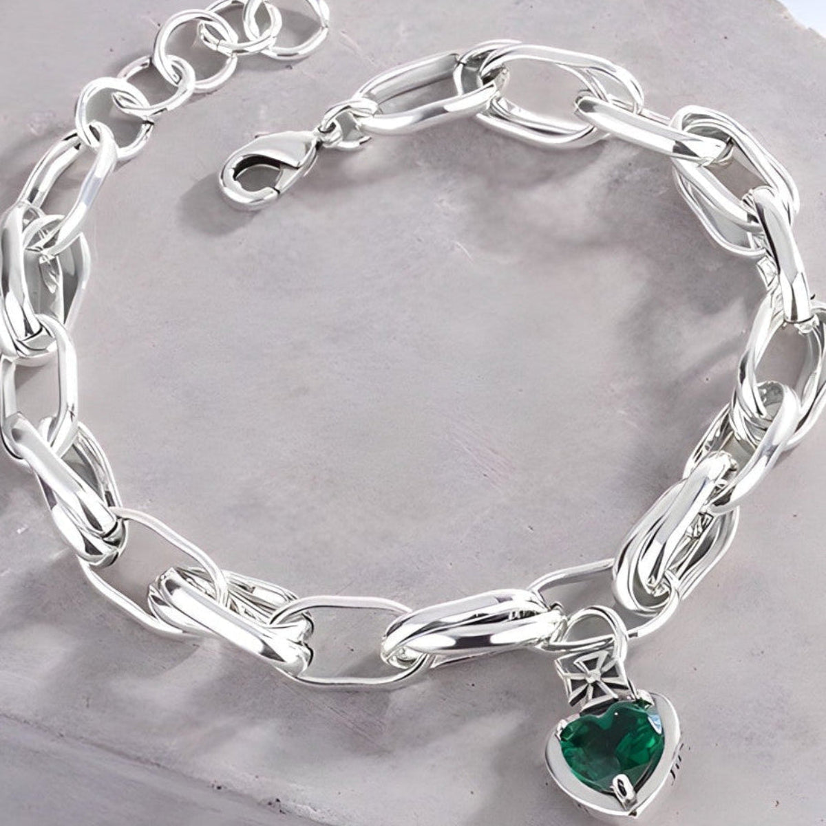 Pulsera de Plata 925 con colgante de circonita verde de corazón - Green heart