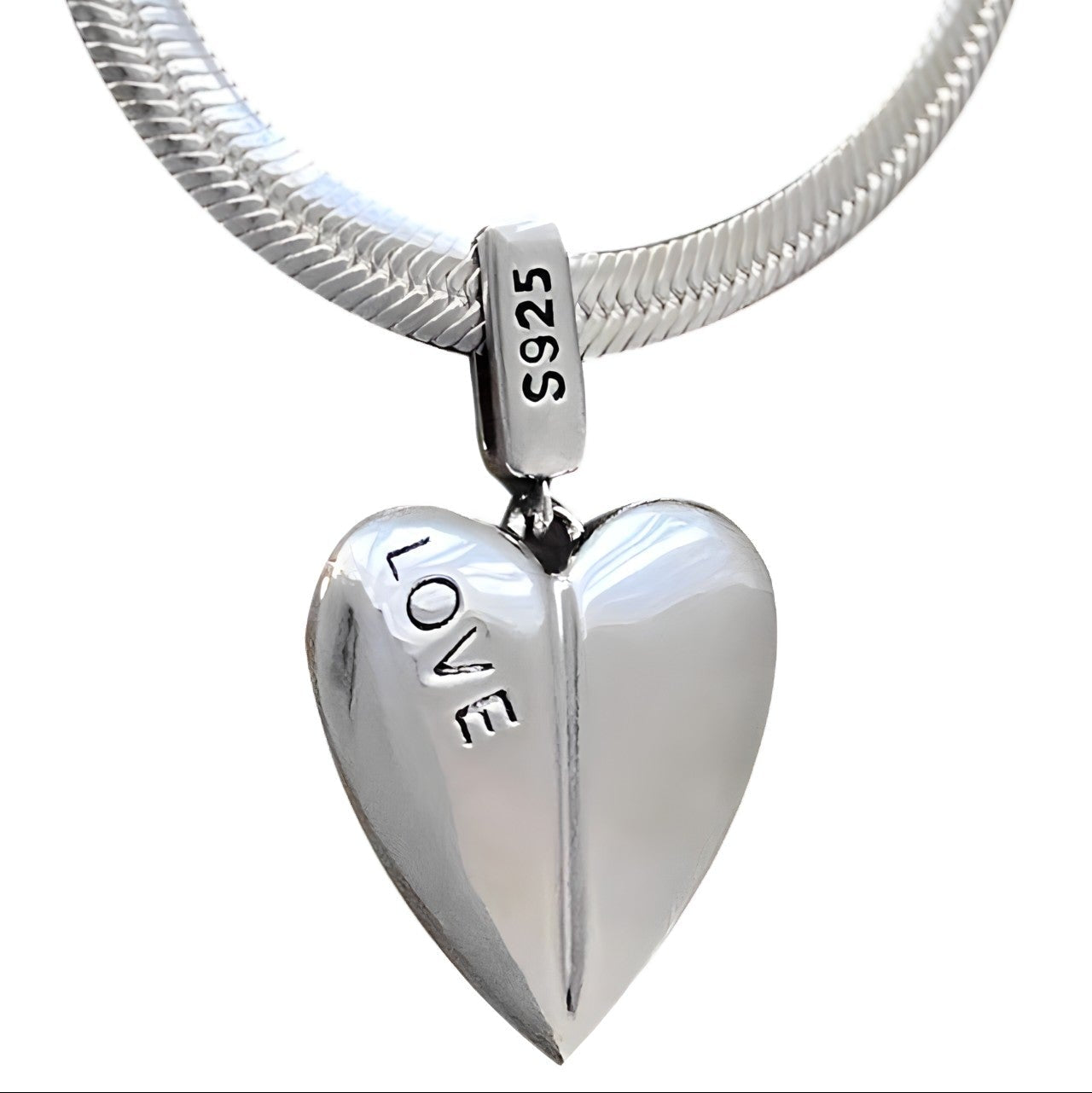 Collar de Plata 925 con cadena plana y colgante de corazón - Line