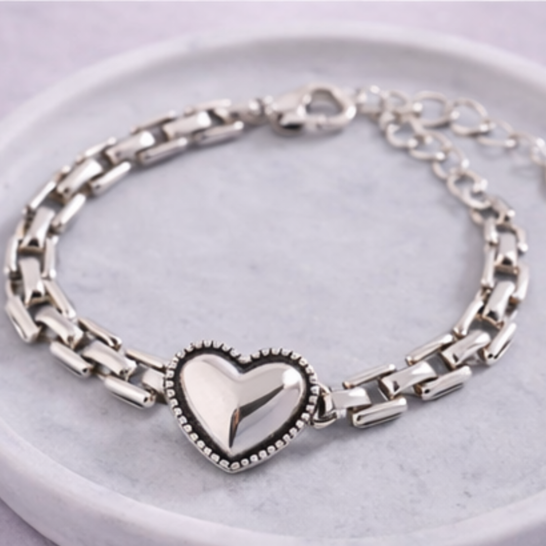 Pulsera de Plata 925 con cadena geométrica y corazón - Salma