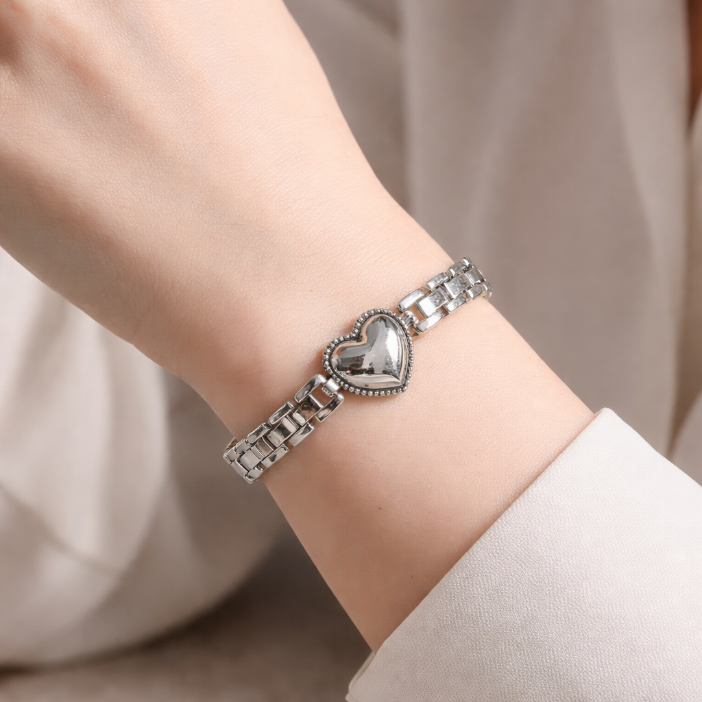 Pulsera de Plata 925 con cadena geométrica y corazón - Salma
