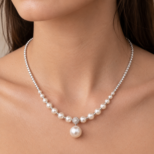 Collar de Plata 925 con circonitas y perlas - Serena
