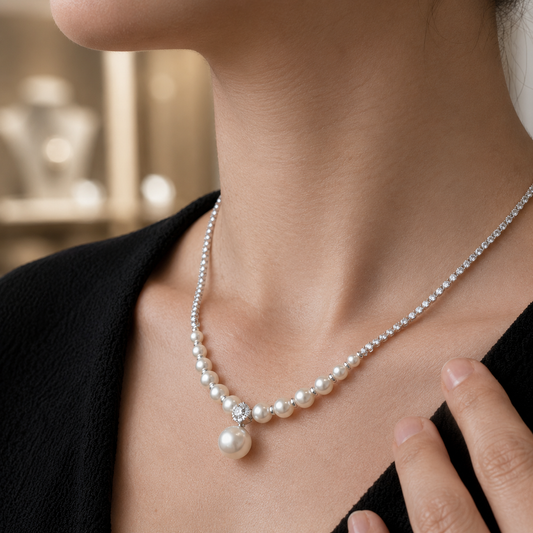 Collar de Plata 925 con circonitas y perlas - Serena