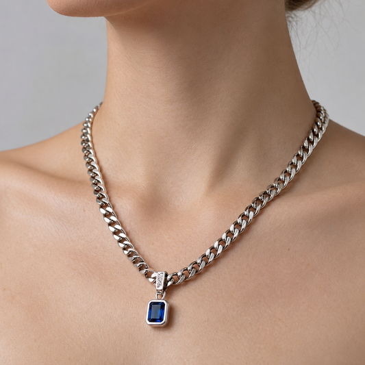 Collar de plata 925 con colgante de circonita azul - Océano