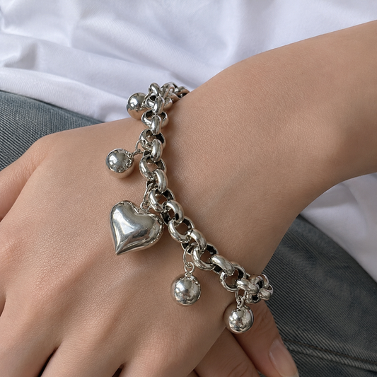 Pulsera de Plata 925 con colgante de corazón y cuentas - Denver