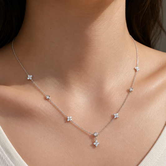 Collar de Plata 925 con flores de circonita - Princesa