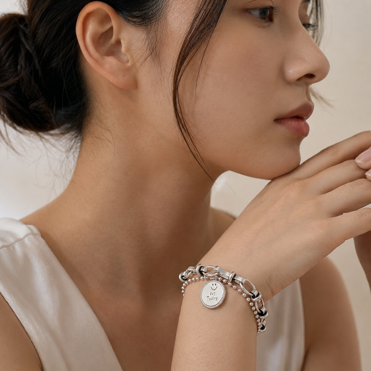 Pulsera de Plata 925 con doble cadena y colgante - Genebra