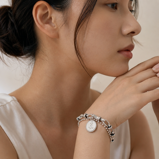Pulsera de Plata 925 con doble cadena y colgante - Genebra
