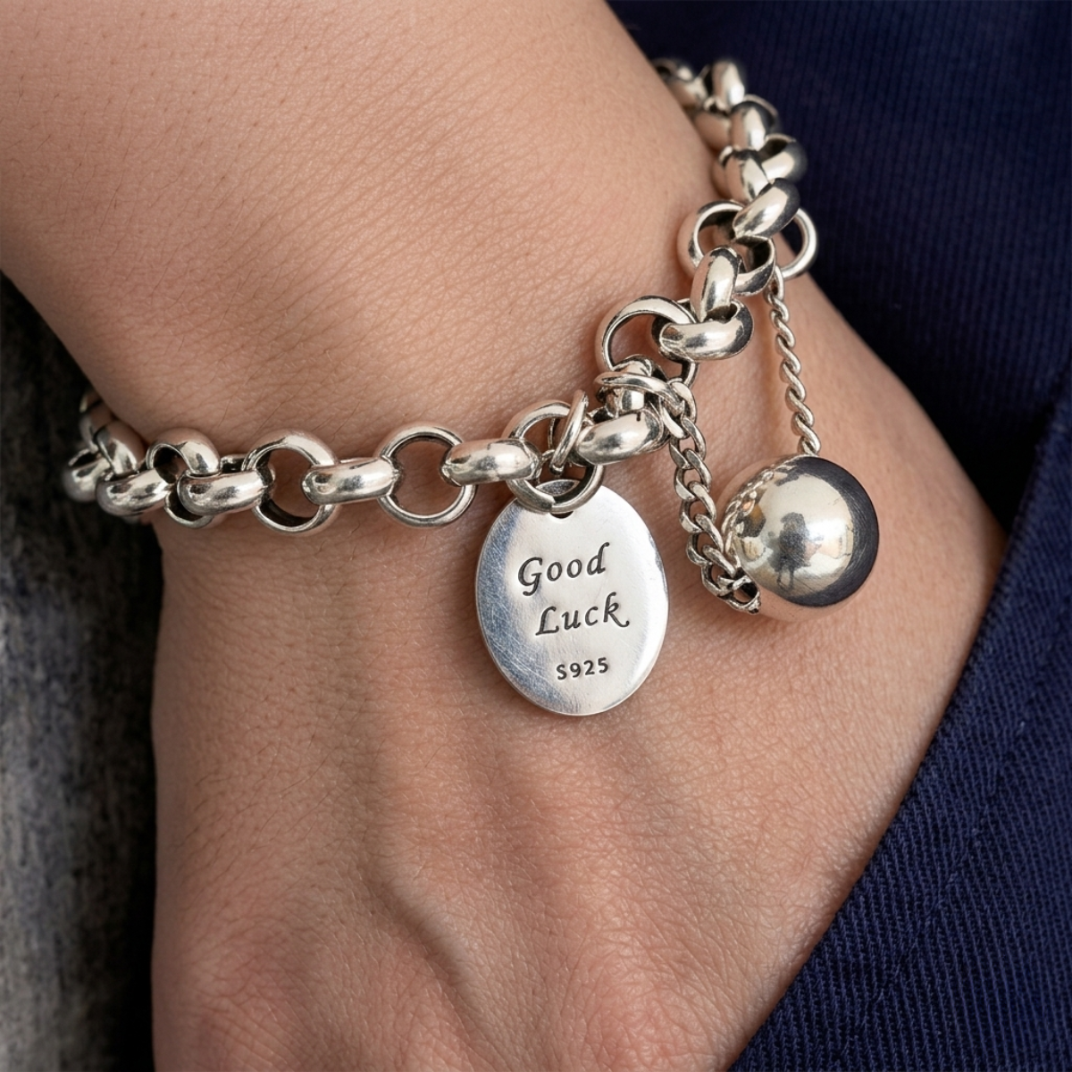 Pulsera de plata 925 con medalla Good luck - Valentina