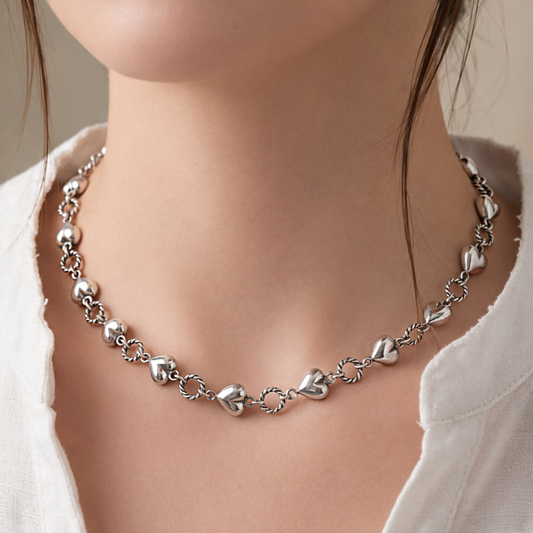 Collar de Plata 925 con cadena en forma de corazones - Nubia