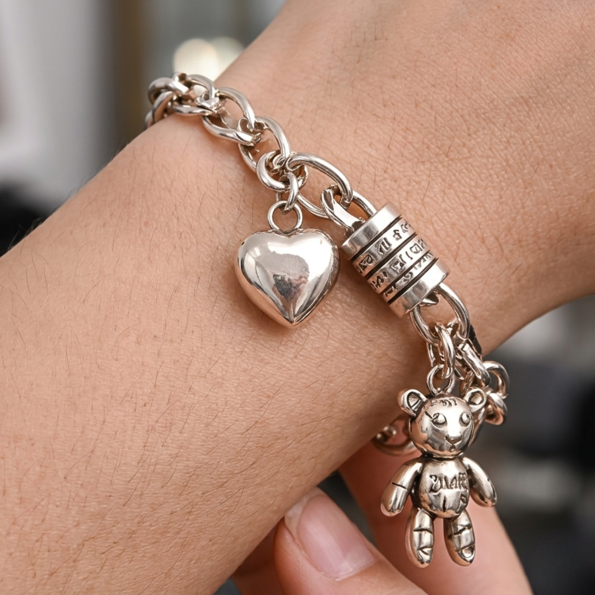 Pulsera de Plata 925 con colgante de oso y un corazón - Venus