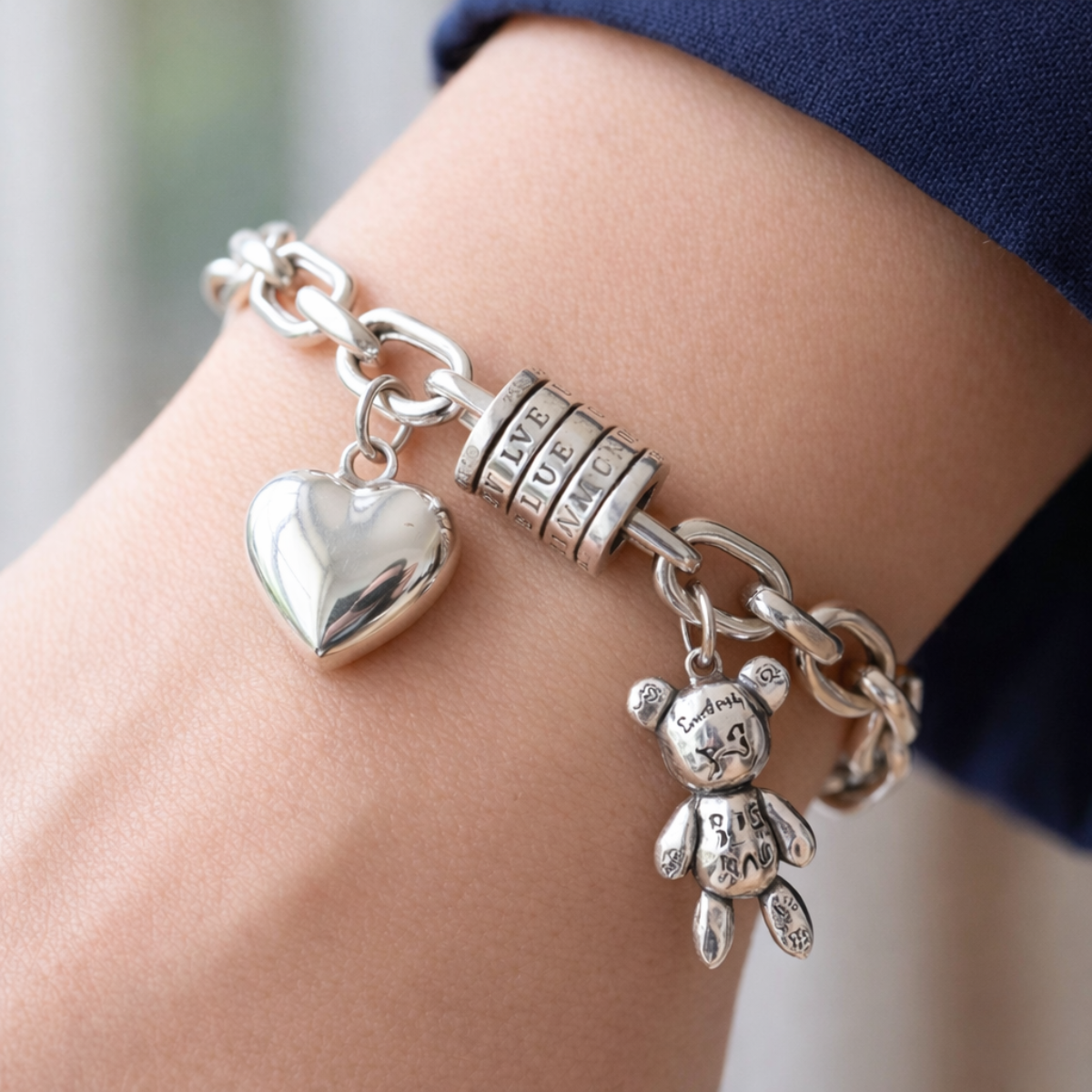 Pulsera de Plata 925 con colgante de oso y un corazón - Venus