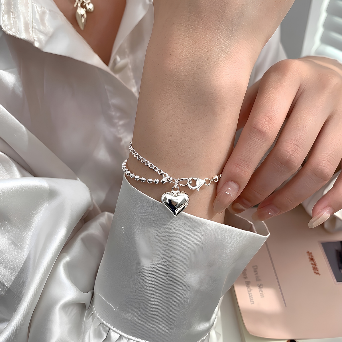 Pulsera de Plata 925 con colgante en forma de corazón - Nina