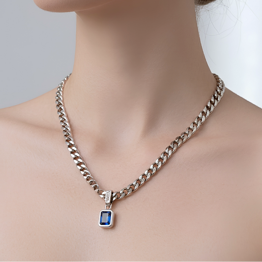 Collar de plata 925 con colgante de circonita azul - Océano