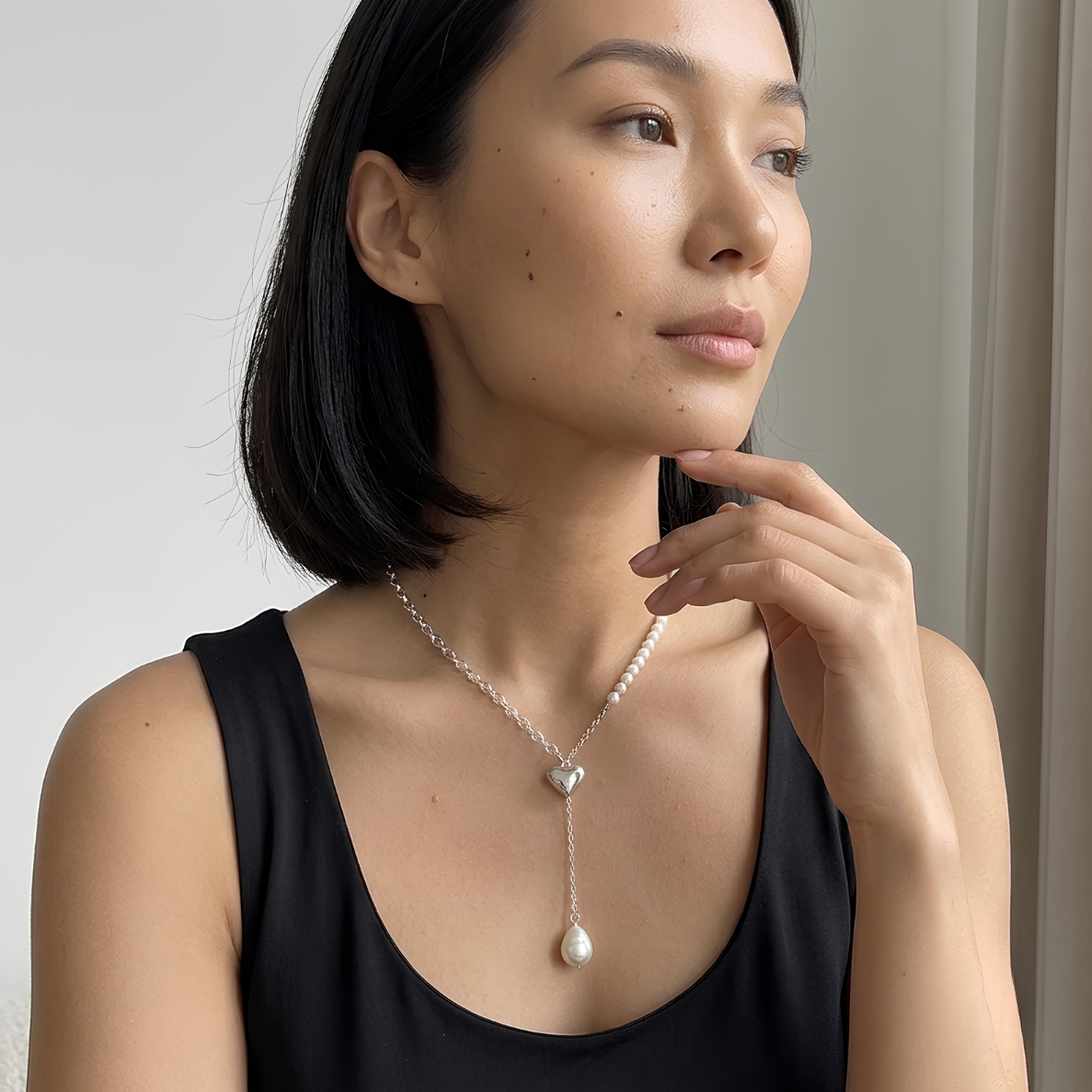 Collar de Plata 925 con colgante de corazón y perlas - Juana