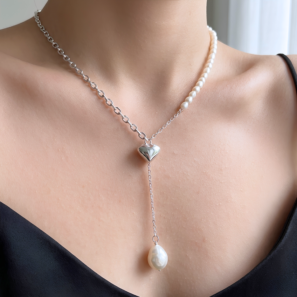 Collar de Plata 925 con colgante de corazón y perlas - Juana