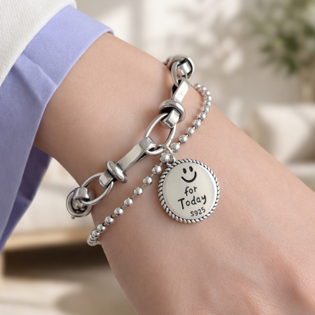 Pulsera de Plata 925 con doble cadena y colgante - Genebra