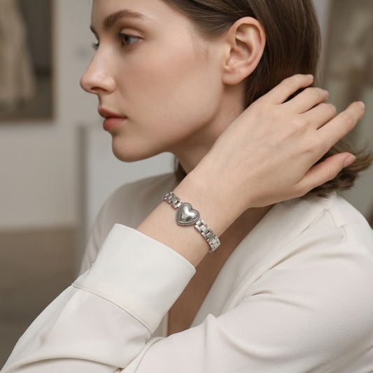 Pulsera de Plata 925 con cadena geométrica y corazón - Salma