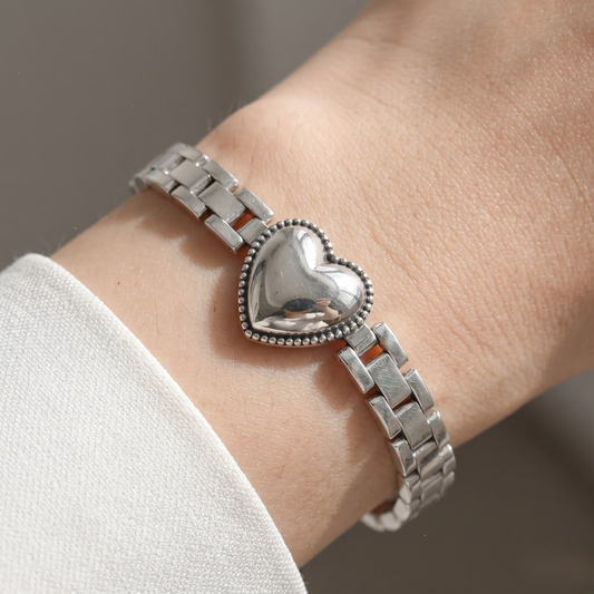 Pulsera de Plata 925 con cadena geométrica y corazón - Salma