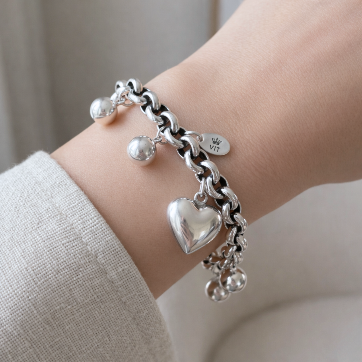 Pulsera de Plata 925 con colgante de corazón y cuentas - Denver