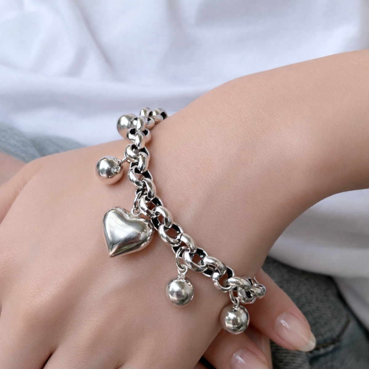 Pulsera de Plata 925 con colgante de corazón y cuentas - Denver