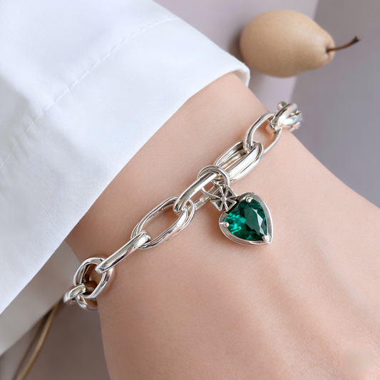 Pulsera de Plata 925 con colgante de circonita verde de corazón - Green heart