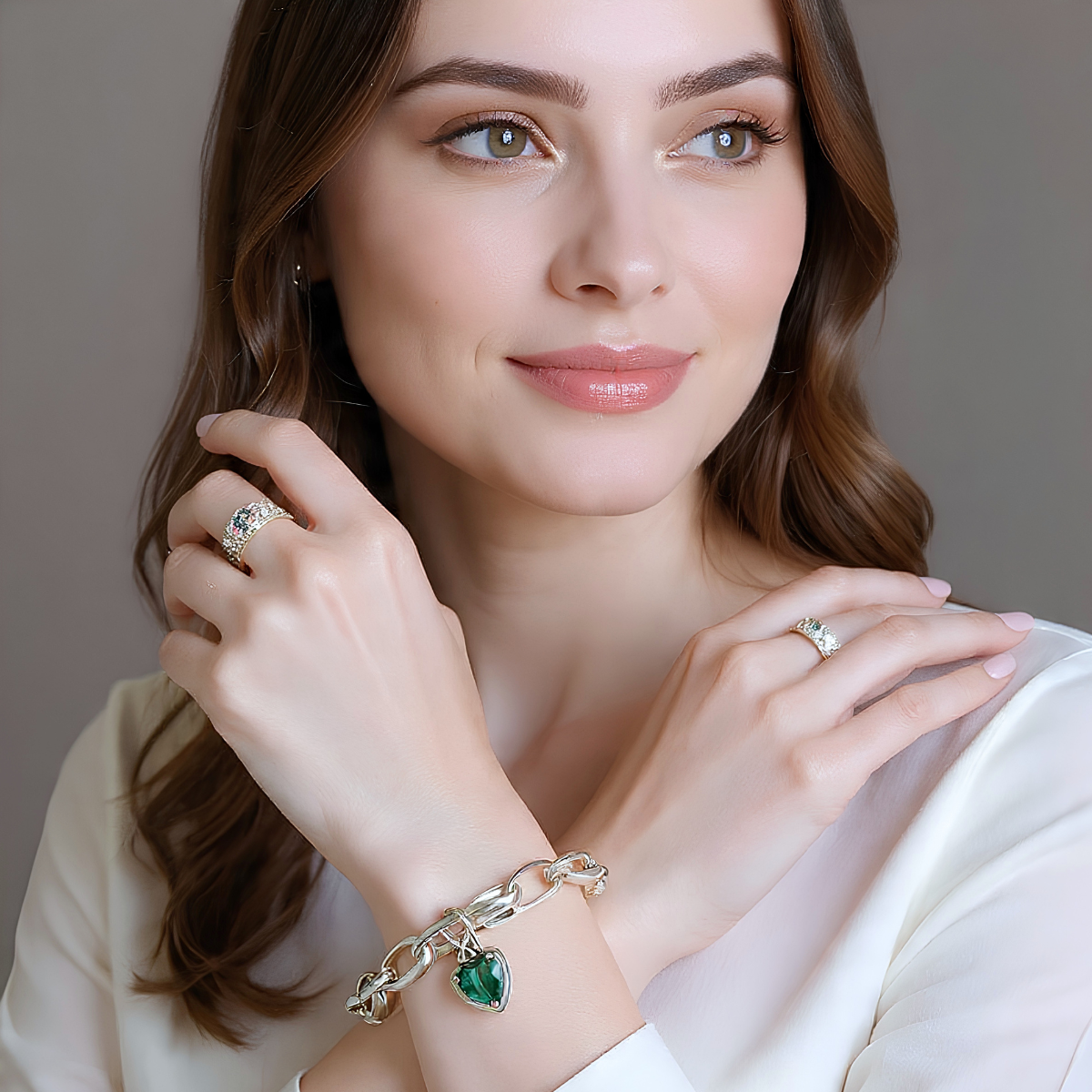 Pulsera de Plata 925 con colgante de circonita verde de corazón - Green heart