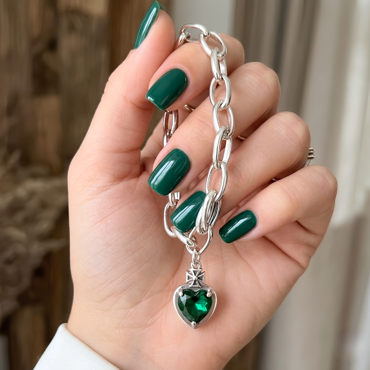 Pulsera de Plata 925 con colgante de circonita verde de corazón - Green heart