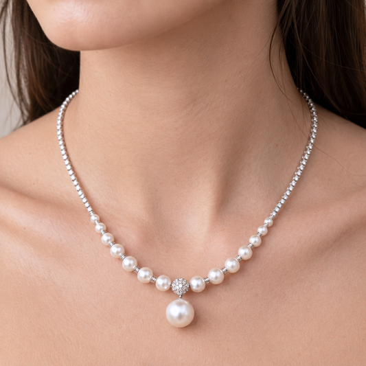 Collar de Plata 925 con circonitas y perlas - Serena