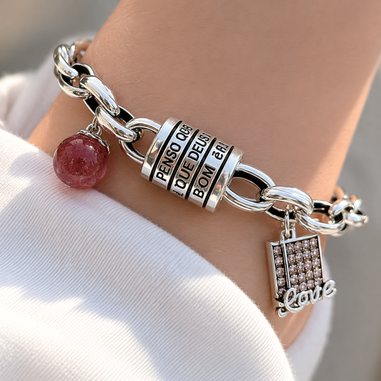 Pulsera de Plata 925 con colgante y circonita esférica roja - Bethany