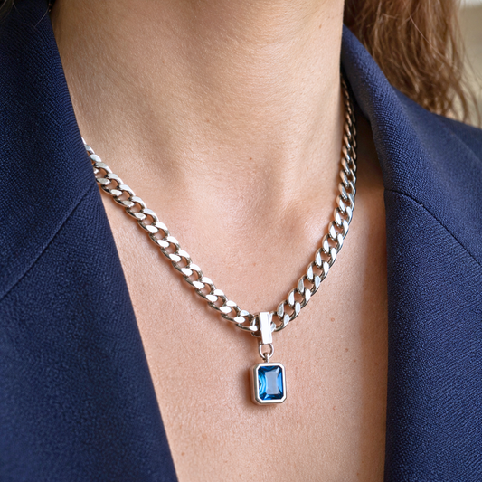 Collar de plata 925 con colgante de circonita azul - Océano