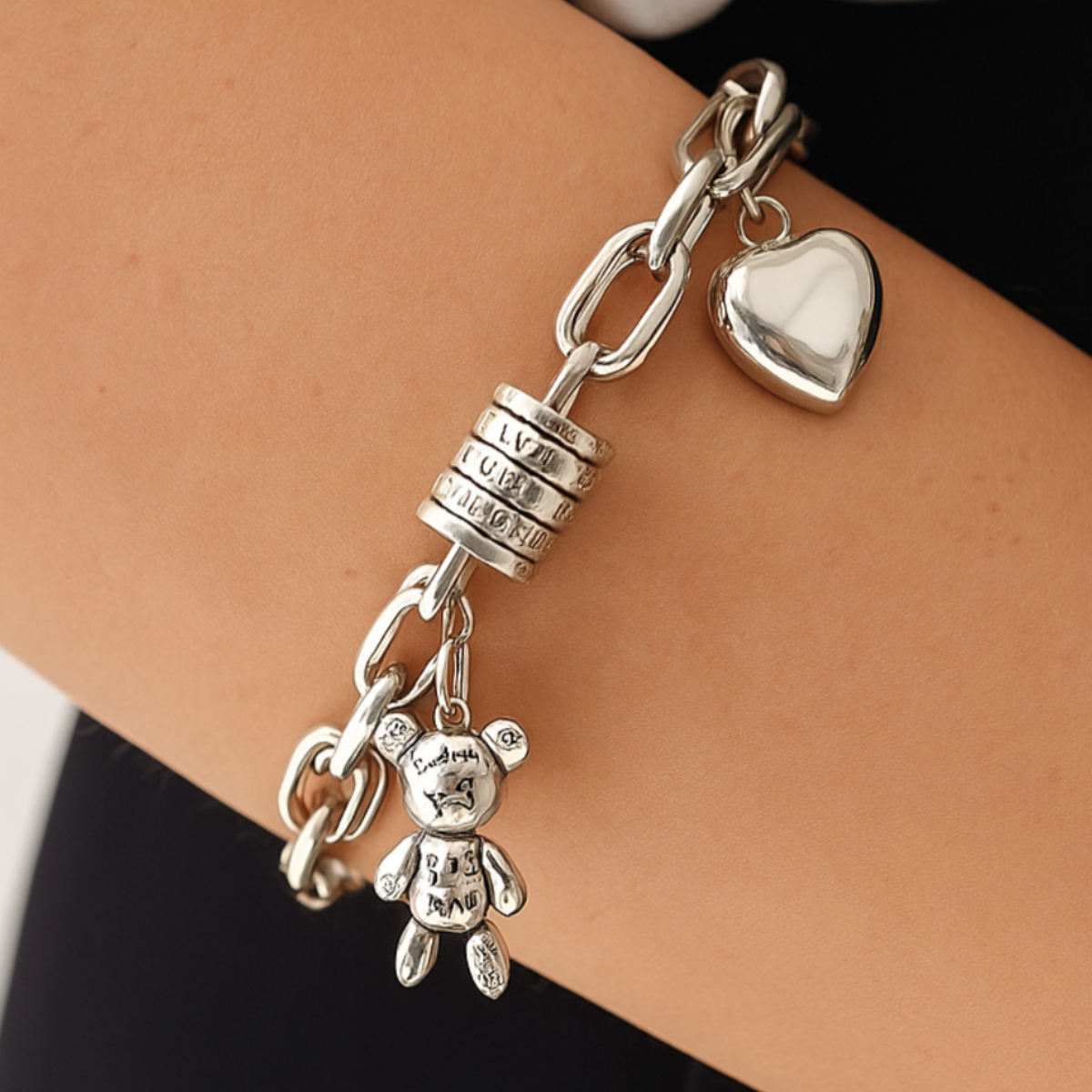 Pulsera de Plata 925 con colgante de oso y un corazón - Venus