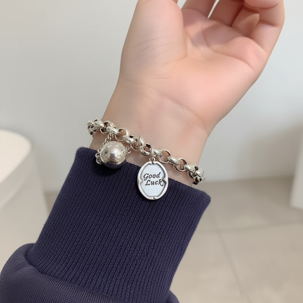 Pulsera de plata 925 con medalla Good luck - Valentina