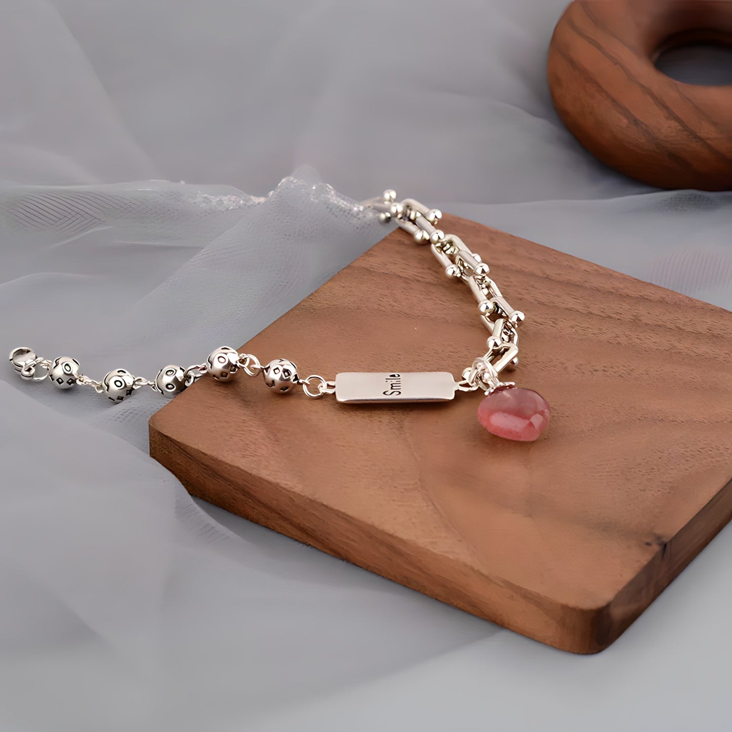 Pulsera de Plata 925 con un colgante de circonita roja - Angelique