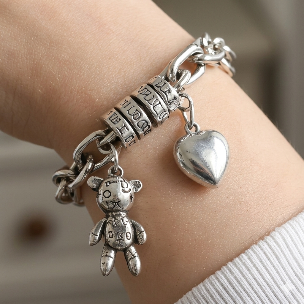 Pulsera de Plata 925 con colgante de oso y un corazón - Venus
