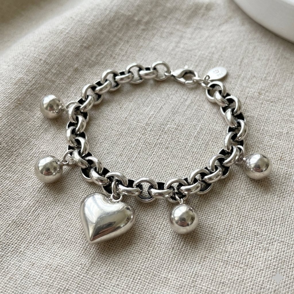 Pulsera de Plata 925 con colgante de corazón y cuentas - Denver