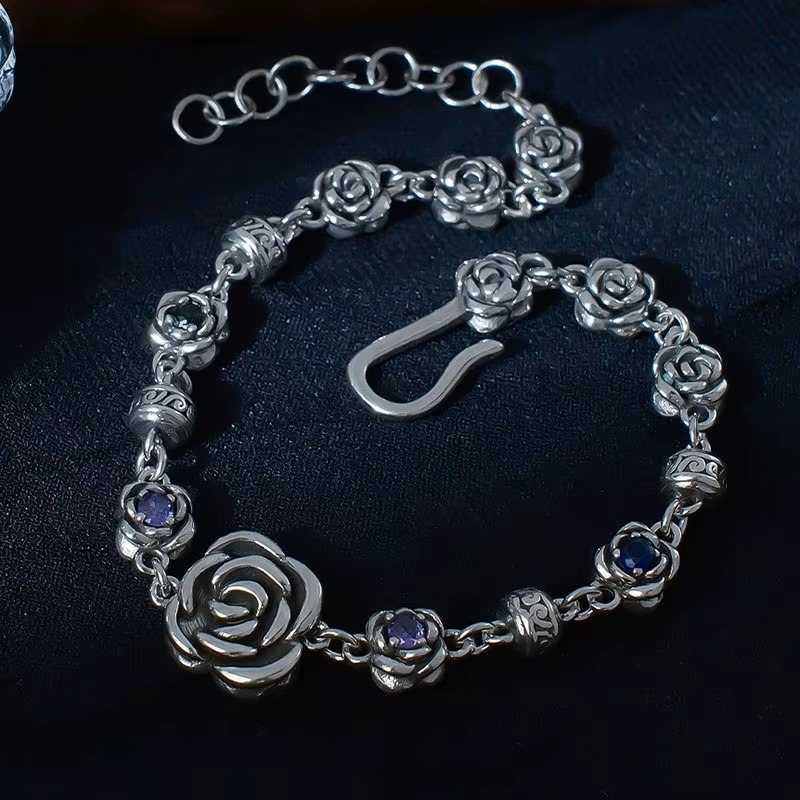Pulsera de plata 925 con rosas y circonitas - Rosaria