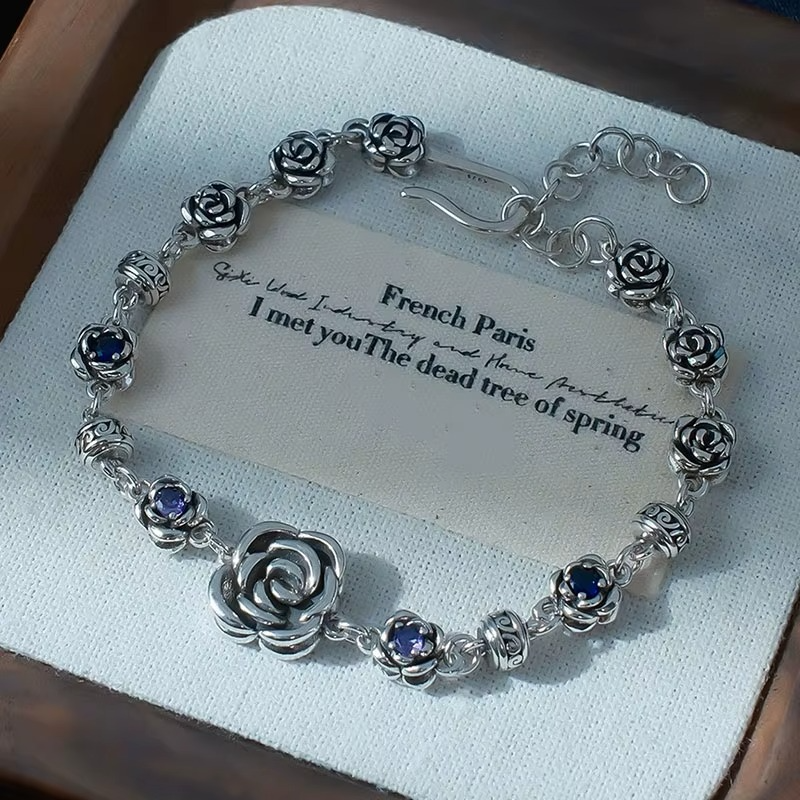 Pulsera de plata 925 con rosas y circonitas - Rosaria