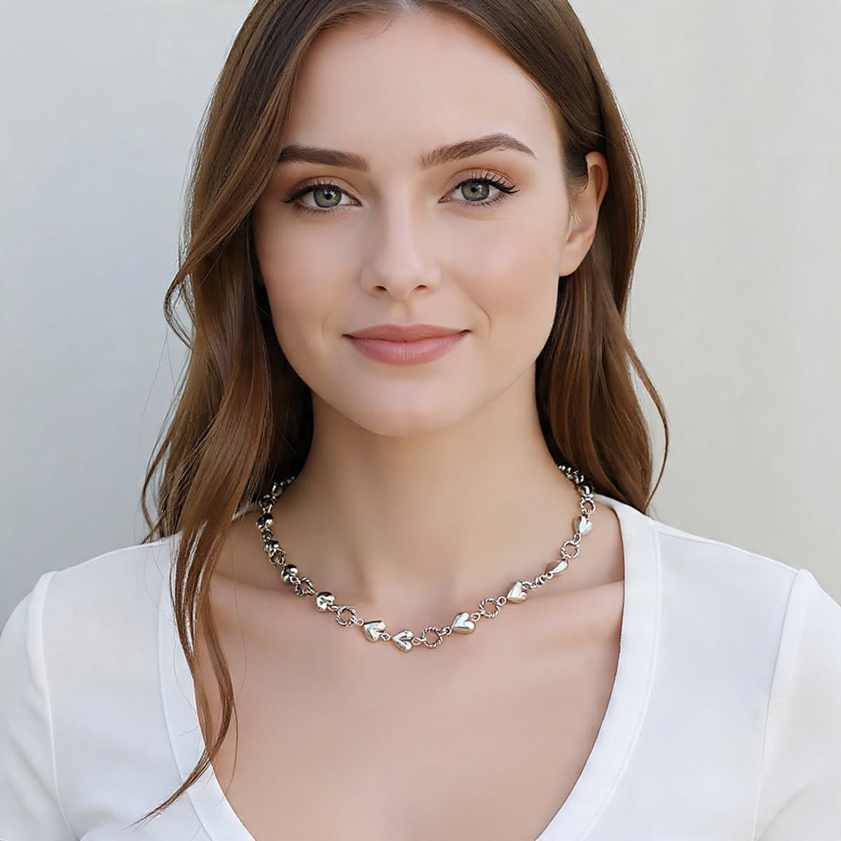 Collar de Plata 925 con cadena en forma de corazones - Nubia