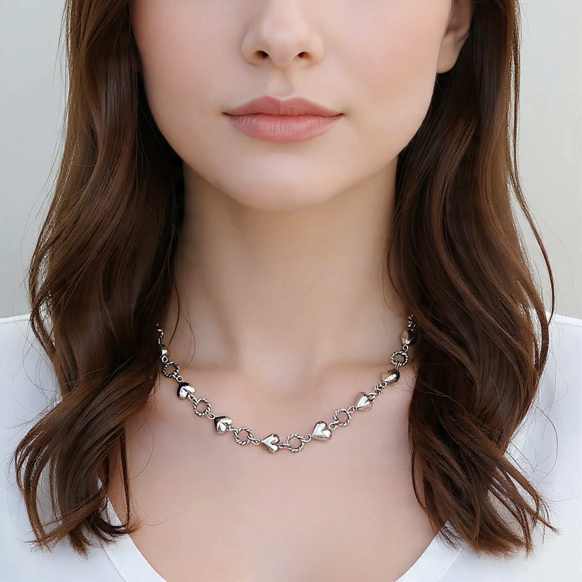 Collar de Plata 925 con cadena en forma de corazones - Nubia